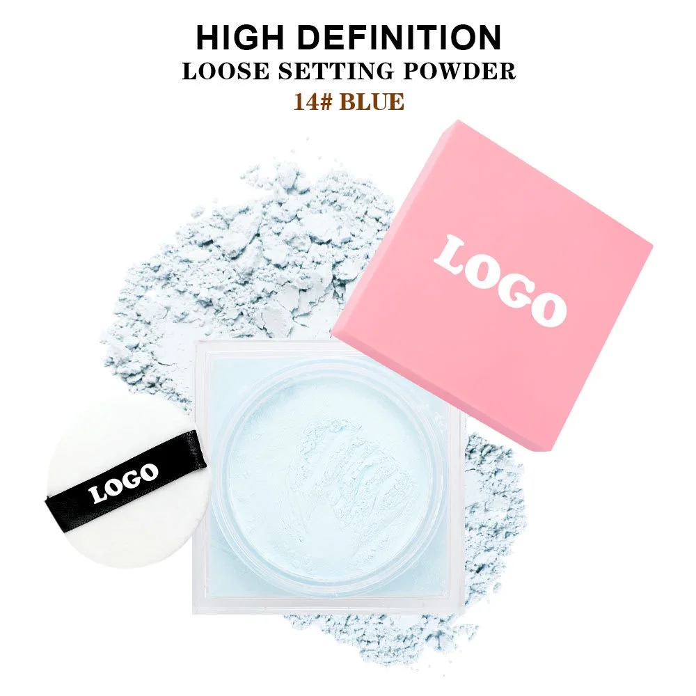 Private label loose powder with square jar blue shade
