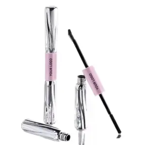 Dual-ended mascara with curved and precision brushes