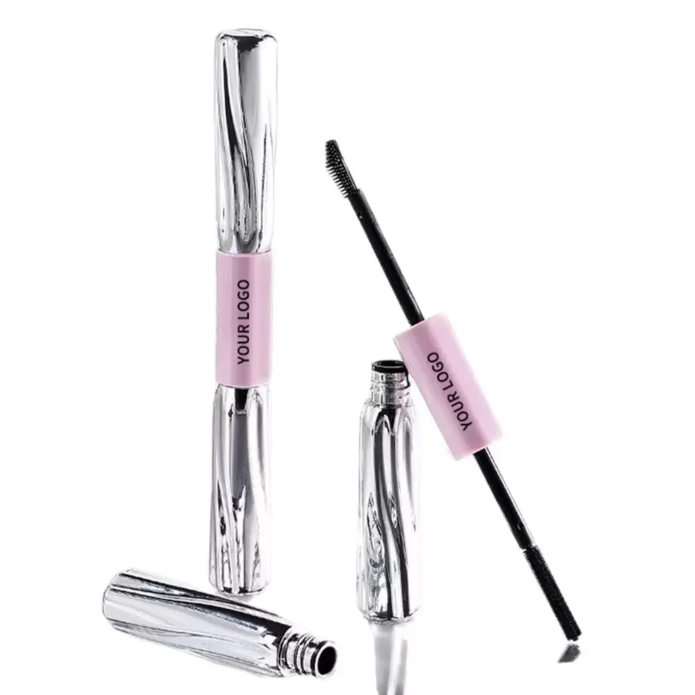 Dual-ended mascara with curved and precision brushes