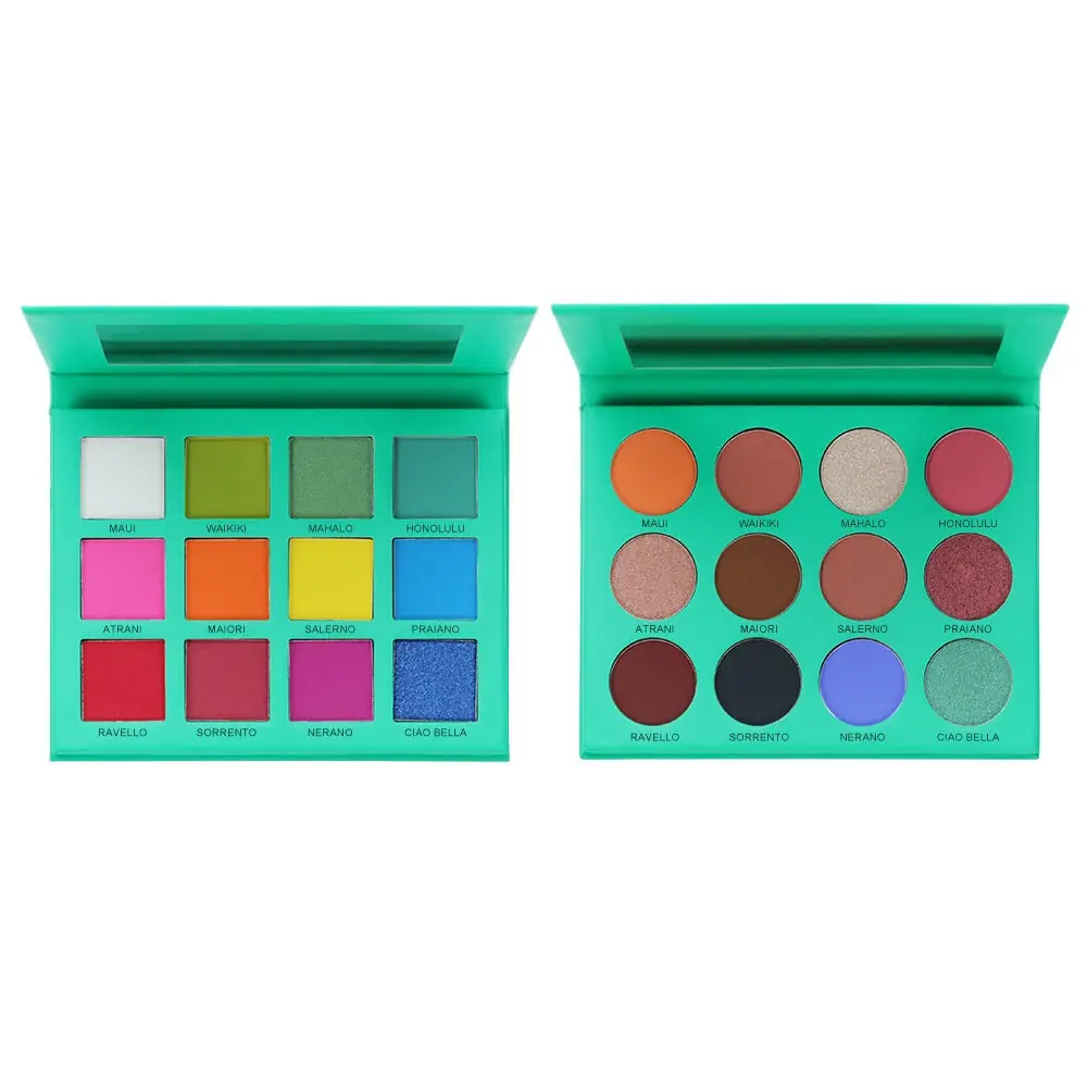 private label 12 color eyeshadow palette with square and round pans