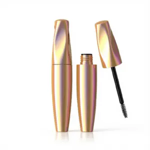 Private label curved tube mascara in iridescent gold packaging