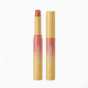 Private label gradient yellow lipstick with two-tone slim case fading from warm yellow to coral and mandarin matte bullet